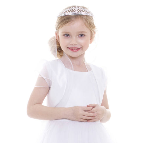 Petite Adele Little Girls White Satin Organza Ruffles Elegant Bolero 2-6 - SophiasStyle.com
